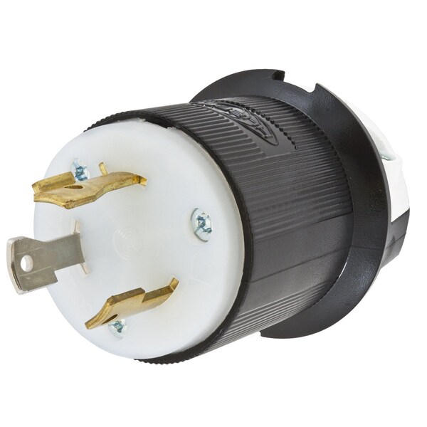 Locking Plug, L7-30P, 30 A, 277V AC, Single Phase, 2 Pole, Screw Terminals, Black, White